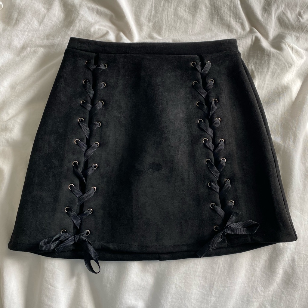 Black Honey Punch Tie Mini Skirt